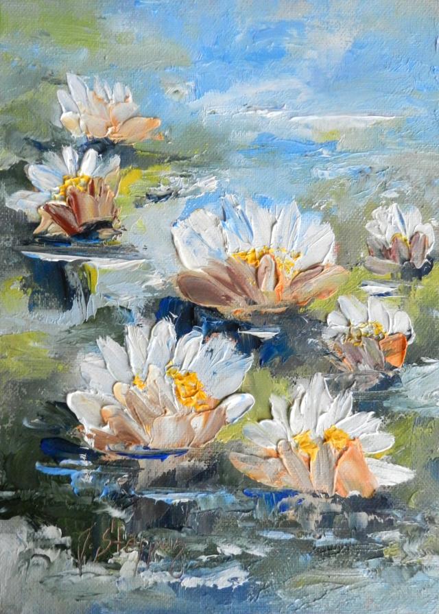 nenufary olej, szpachla