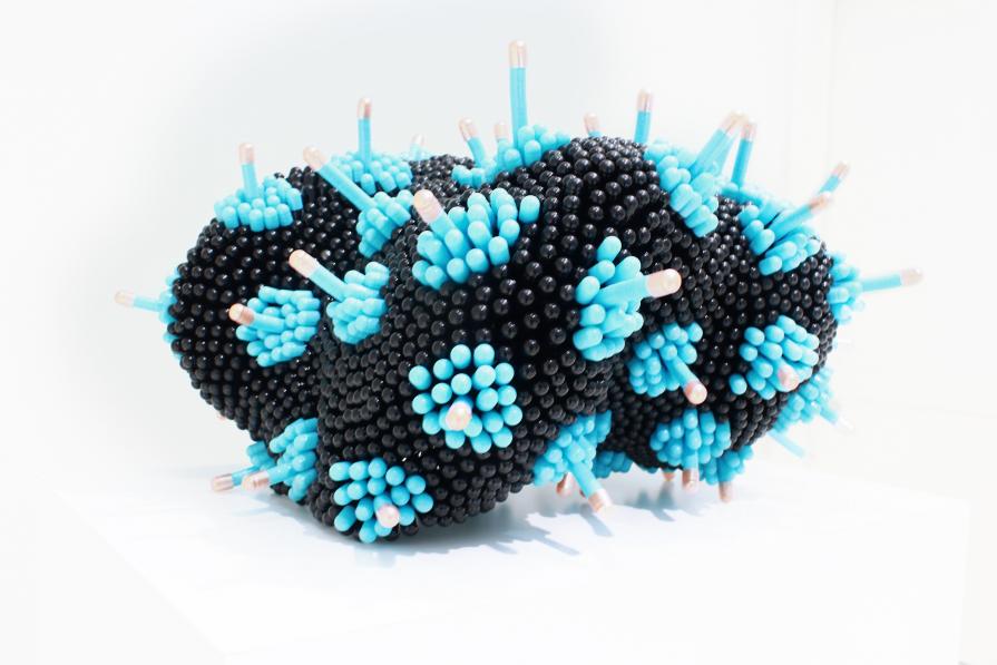 Series of sculptures called “Disease.”  The constructions are made with pills of different colors.