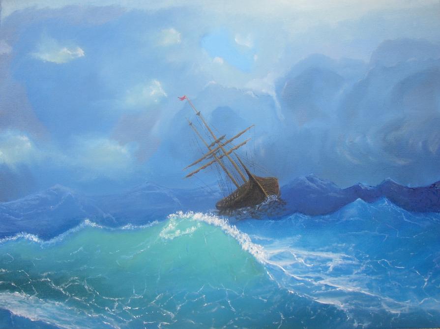 Ship in the stormy sea