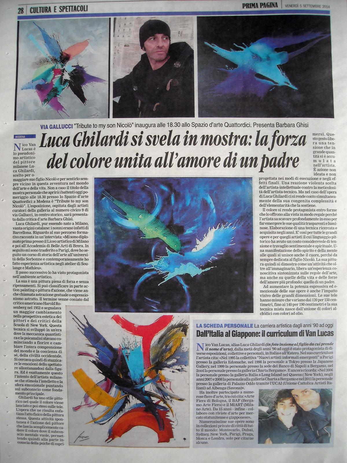 Presentazione della Personale di Nico Van Lucas allo SPAZIO D'ARTE 14