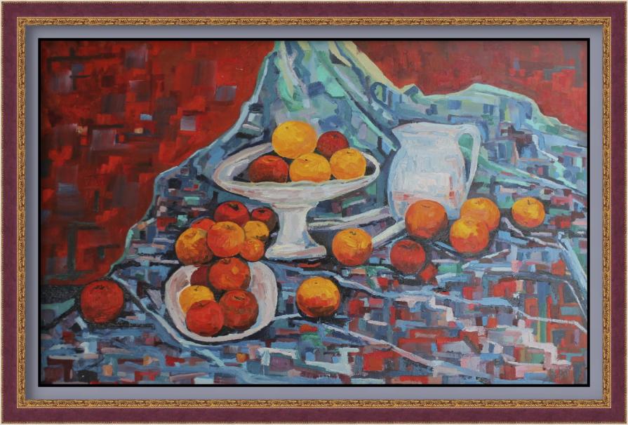 "Bodegón con manzanas y naranjas - homenaje a Paul Cézanne" "Still life with apples and oranges - tr