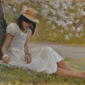 Beneath Sakura - oil painting on linen