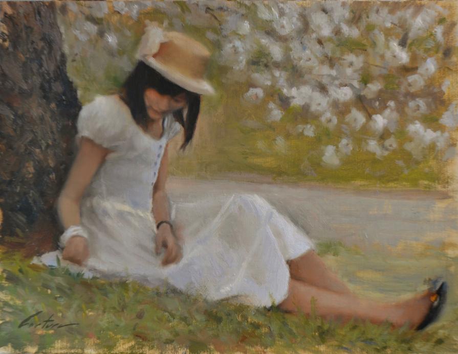 Beneath Sakura - oil painting on linen