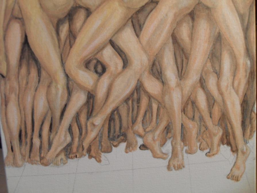 Passione di donne - Aggrovigliamento di magroline minute costrettesi in locale ristretto (in creazione-particolare)