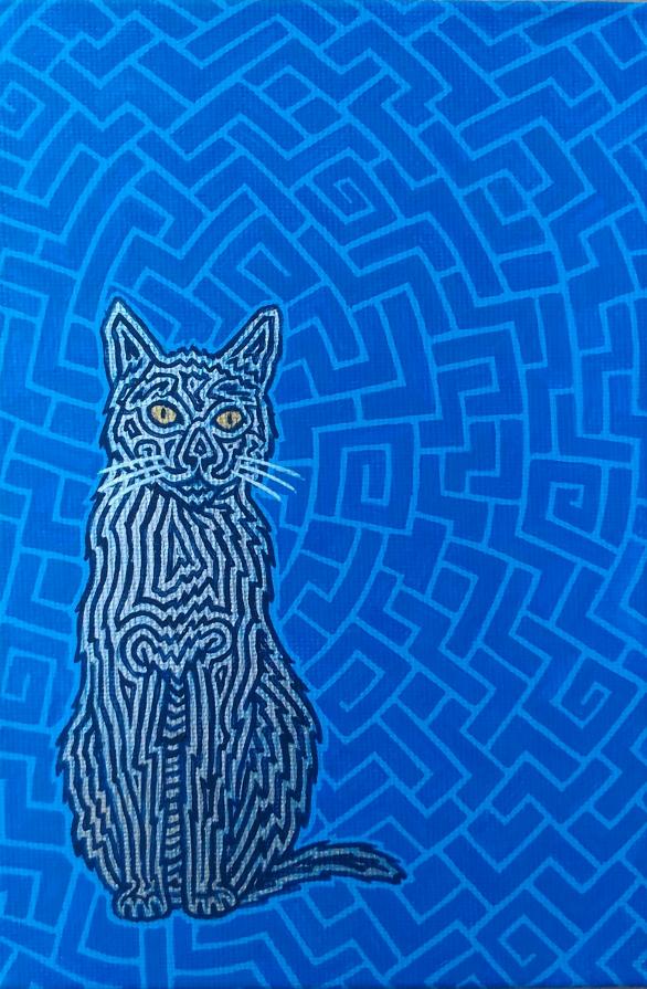 Silver cat in blue