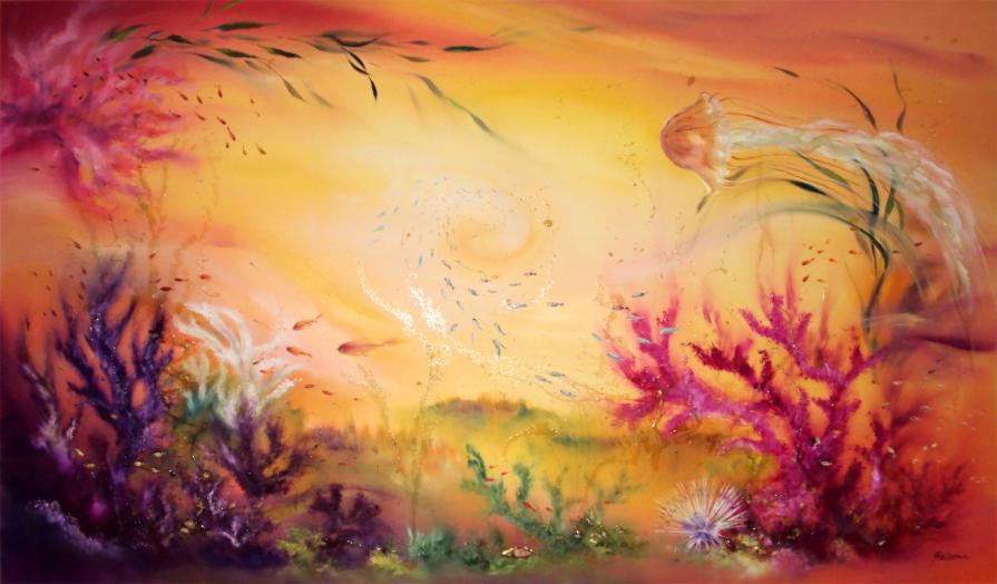 Giardini sommersi con medusa.