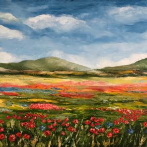 Maria Nobili - Paesaggio con papaveri - olio su tela - 60 x 40