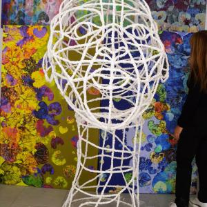 Head, 2018, and my digital paintings behind