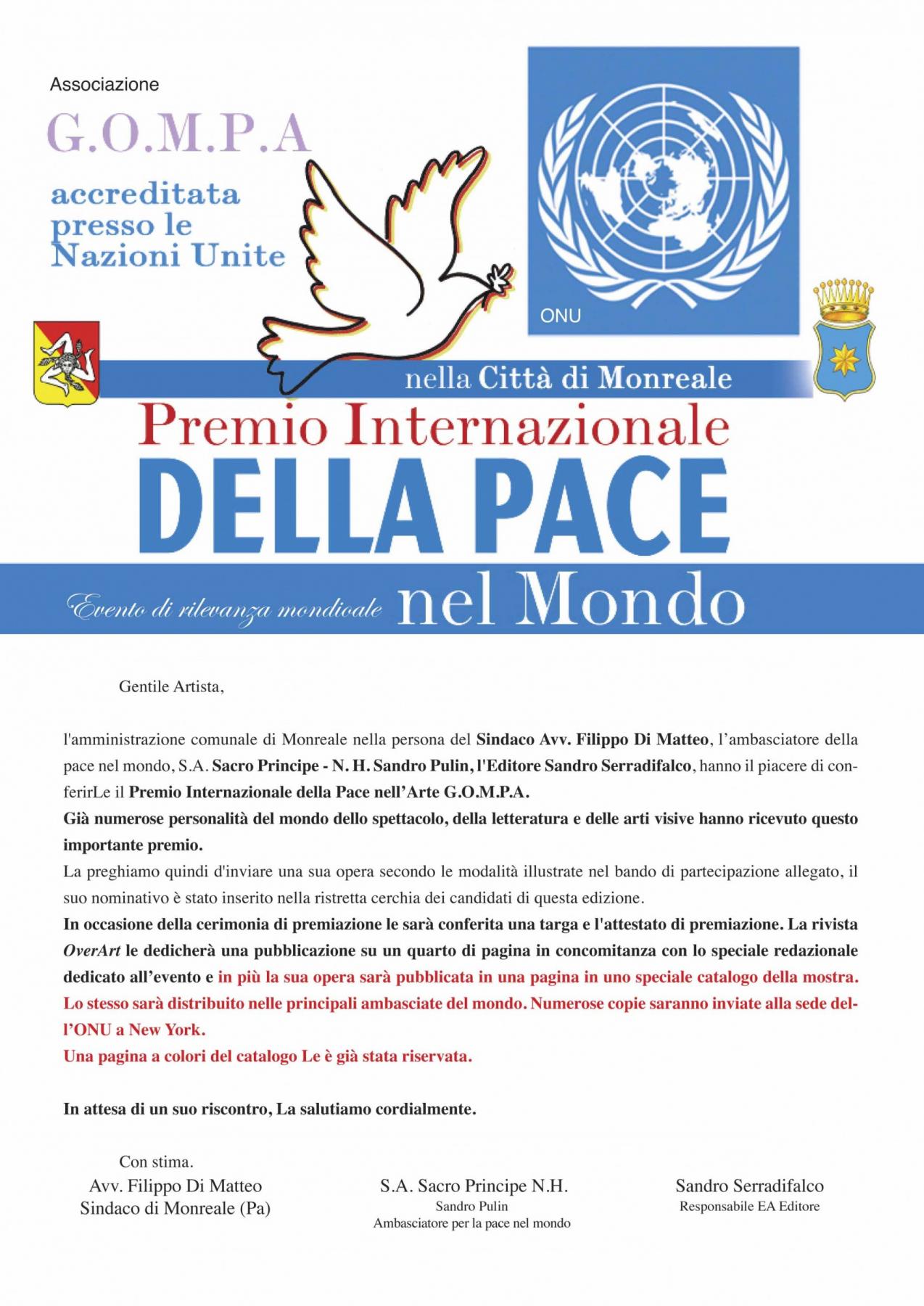 Premio internazionale della Pace nell' Arte G.O.M.P.A.