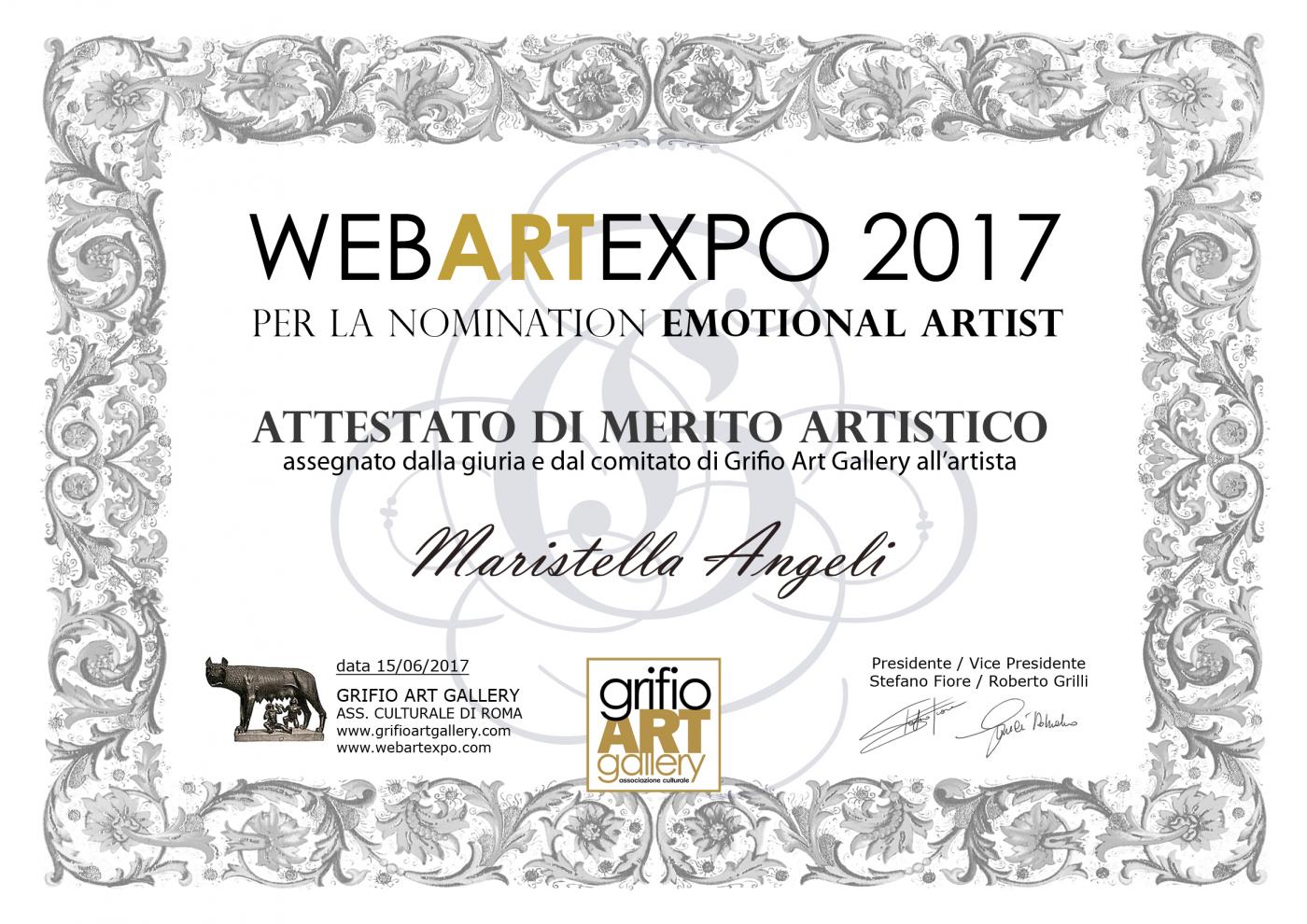 Attestato di Merito Artistico, WebArtExpo "Emotional Artist 2017"