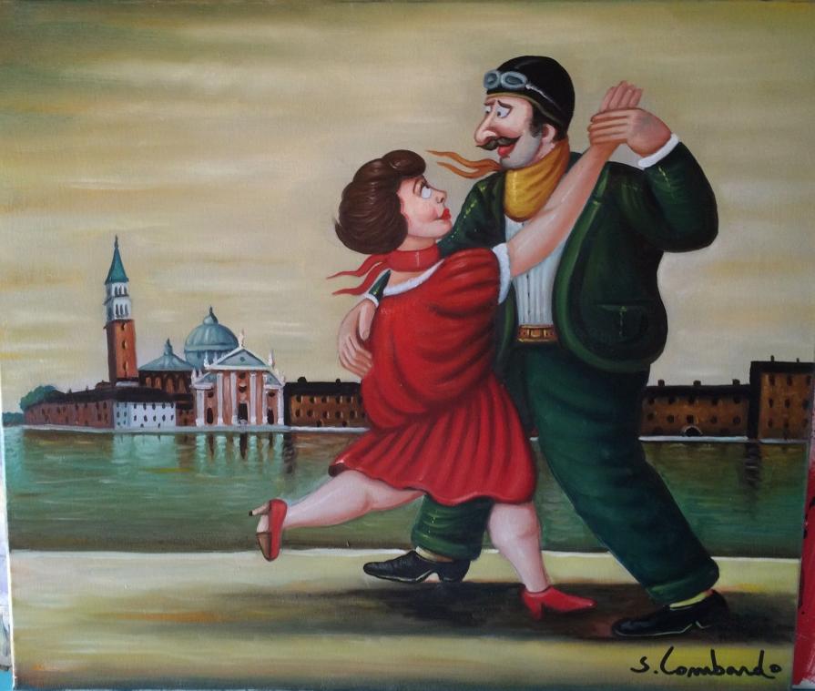 Salvo Lombardo - Ballerini a Venezia - olio su tela - 70 x 60