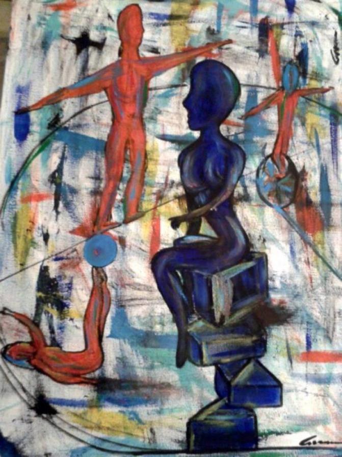 COZZANI astratto quadro dipinto "MUJER EQUILIBRIO" Pistoletto, Finzi; Aubertin