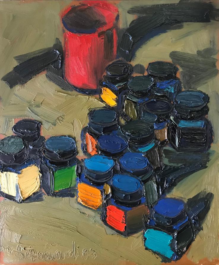 Silvano Debernardi – Boccette di colore – olio su tela – 50 x 60