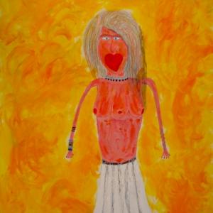 welcome woman with three tits mixed  media on cardboard cm 70 x 50 2015