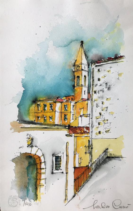 Salvo Currò - Borgo - acquerello su carta - 32 x 51