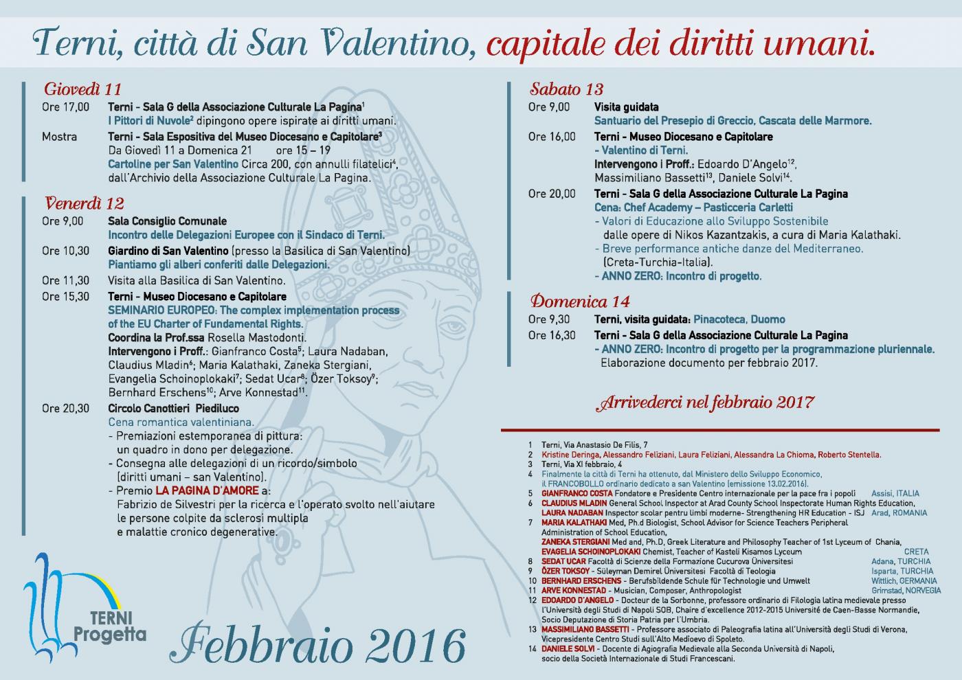 TERNI CITTA' DI SAN VALENTINO CAPITALE DEI DIRITTI UMANI