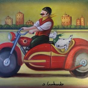 Salvo Lombardo - In sidecar - olio su tela - 50 x 40