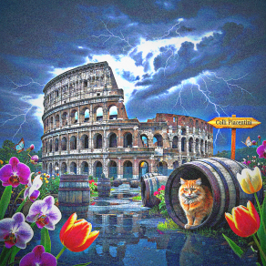 Un mix esplosivo di storia antica.. natura in fiore e un po' di follia felina