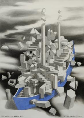 Castello... in barca blu - disegno di Gianni Pelassa