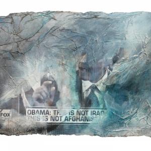 This is not Iraq: acrilico, carte di riso e stampa su cartone strappato montato su tela. 35x45cm