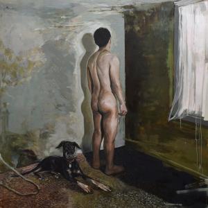 Scene #26 (Male figure in a corner and a dog)