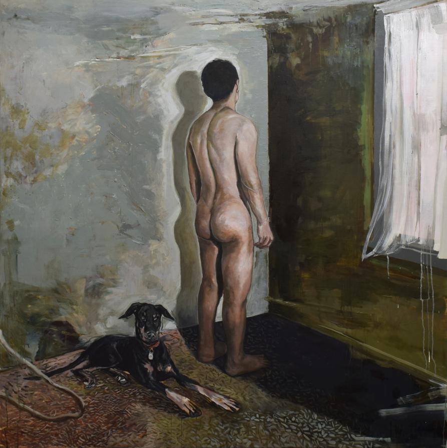 Scene #26 (Male figure in a corner and a dog)