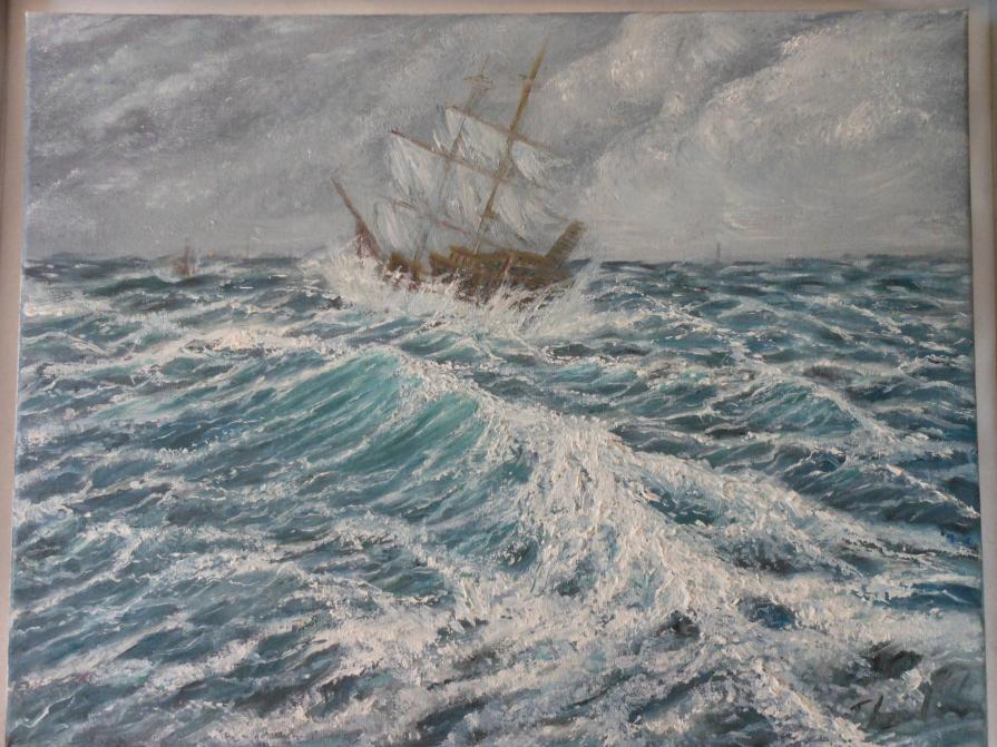ship in stormy sea