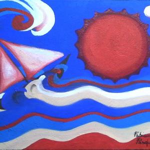 Abbraccio verso il sole. Tecnica mista su tela. 50x70cm. 2015