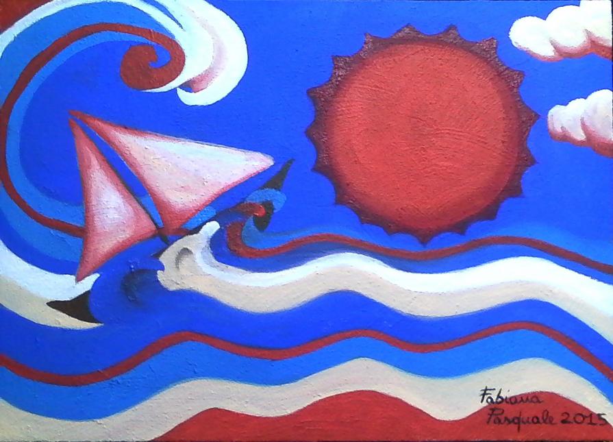 Abbraccio verso il sole. Tecnica mista su tela. 50x70cm. 2015