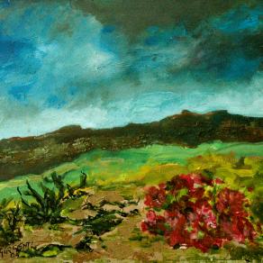 Paesaggio con cespuglio rosso