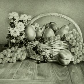 "Cesta con frutta e fiori"