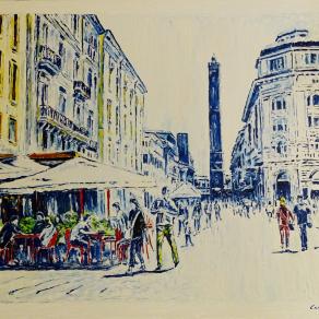 Bologna: mattino estivo in Via Rizzoli