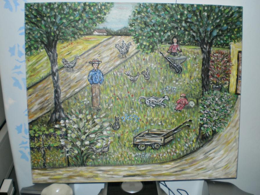 Giardino con bambini che giocano