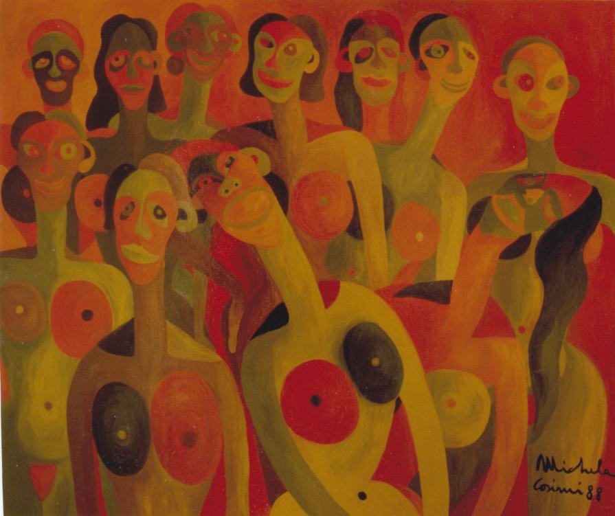 signore su sfondo rosso