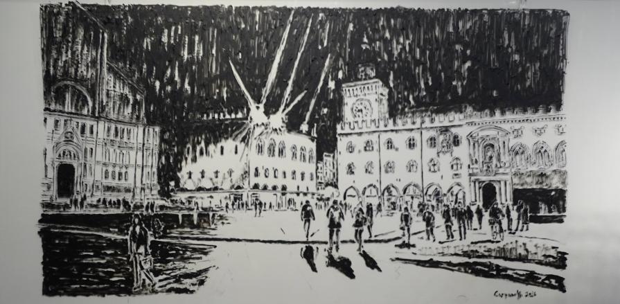 Bologna: in Piazza  Maggiore di notte