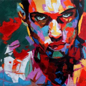 Martin Klein - Visage d'homme - smalti su tela - 100 x 100