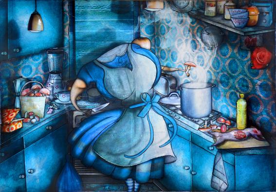 Alice in Wonderland in her kitchen Alice in Wonderland in her kitchen