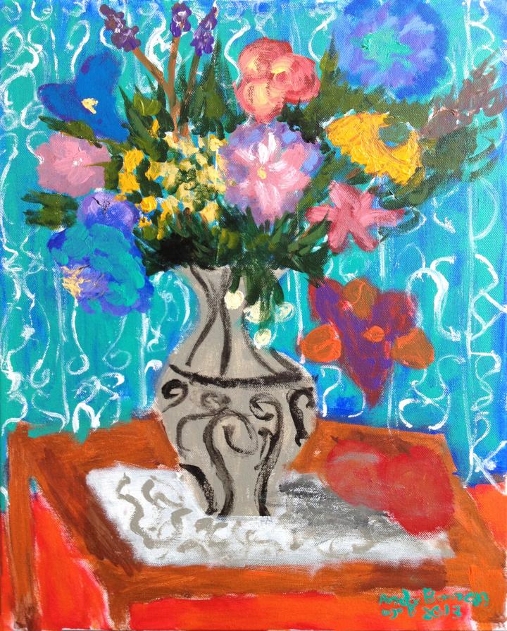 Flowers and 2 apples