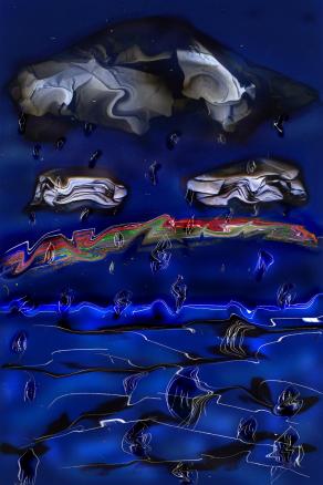 piove....un arcobaleno si mescola tra mare e cielo in un blue.