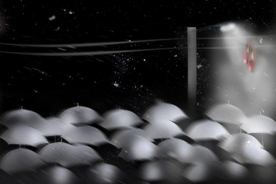 si avvicina la notte e Francesco che fa'? regala ombrelli,bianchi naturalmente,ma fuori fa freddo che gli regaliamo una sciarpa rossa ????