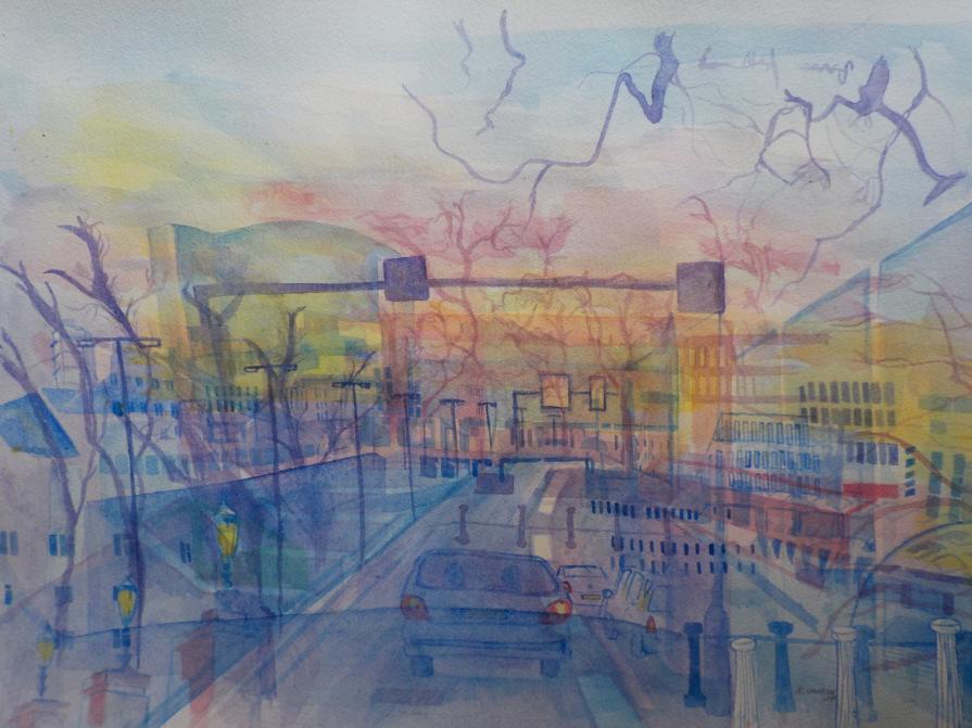 Watercolour abstracted urban montage 2