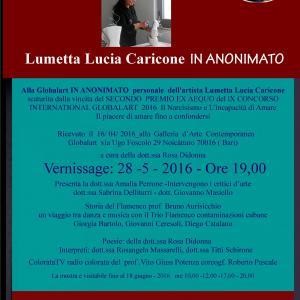 Alla Globalart le personali di CARLA INSALATA EGOCENTRISMO LUMETTA LUCIA CARICONE IN ANONIMATO AURORA CIRILLO LA SVIOLINATA Alla Globalart le personali di CARLA INSALATA EGOCENTRISMO LUMETTA LUCIA CARICONE IN ANONIMATO AURORA CIRILLO LA SVIOLINATA