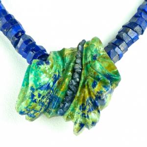 necklace; Chrysocolla with sapphire on lapis
