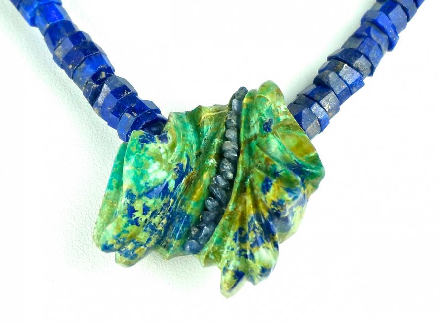 necklace; Chrysocolla with sapphire on lapis