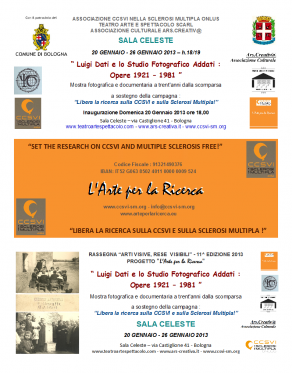 Invito Mostra retrospettiva di Luigi Dati - Studio Fotografico Addati in Sala Celeste per CCSVI-SM Invito Mostra retrospettiva di Luigi Dati - Studio Fotografico Addati in Sala Celeste per CCSVI-SM
