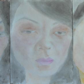 Three portraits with downcast eyes