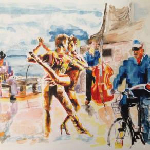 Tango sul molo - bozzetto in acquerello
