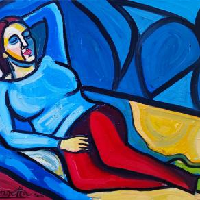 Laying down woman with geometric patterns