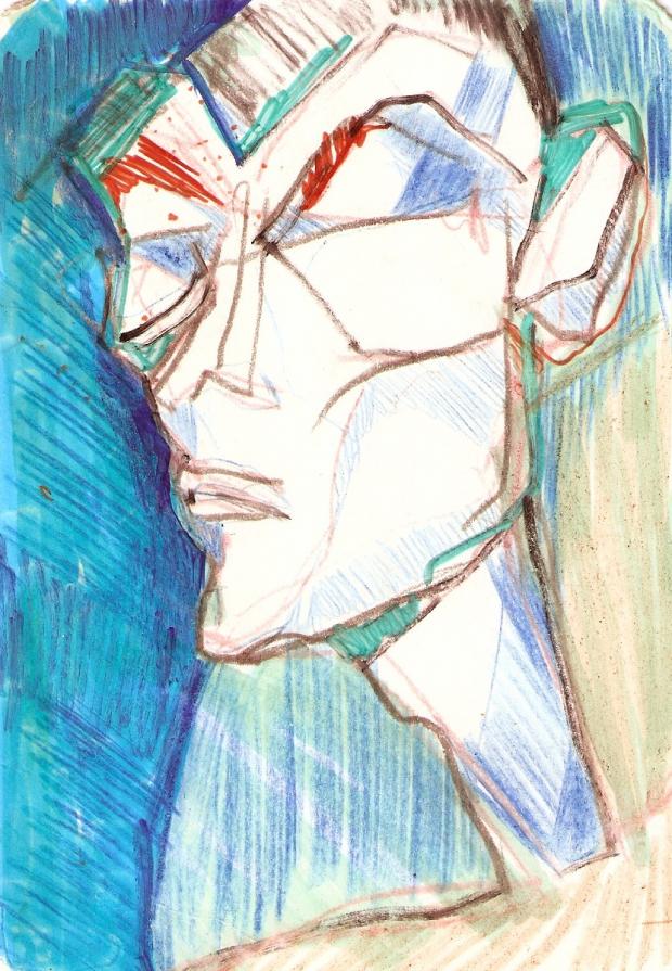 Testa d'uomo in campo azzurro