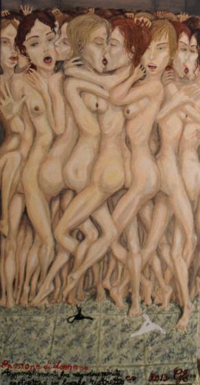 Passione di donne - Aggrovigliamento di magroline minute costrettesi in locale ristretto - Costipamento erotico